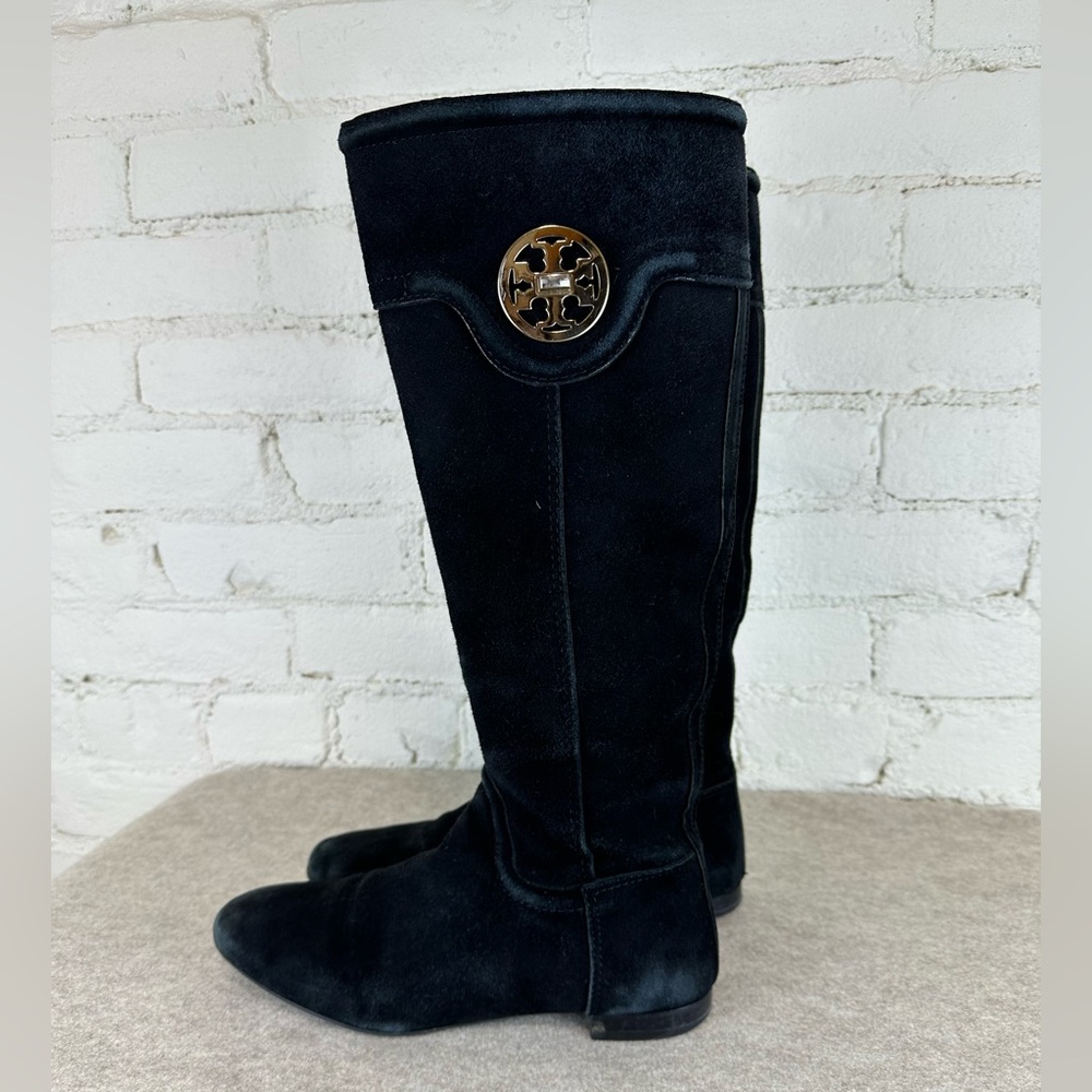 Tory Burch Irene Black Suede Calf Length Riding Boots Women’s Size 6.5